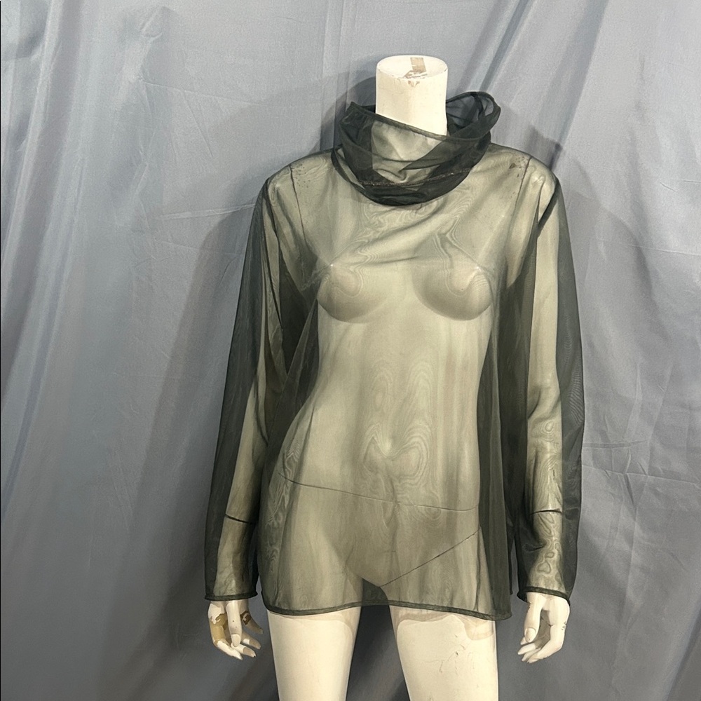 Elegant Sheer green gray Women's Blouse. Fabiana Filippi